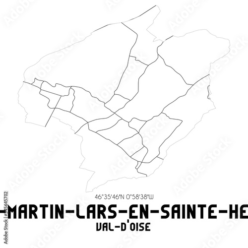 SAINT-MARTIN-LARS-EN-SAINTE-HERMINE Val-d'Oise. Minimalistic street map with black and white lines.