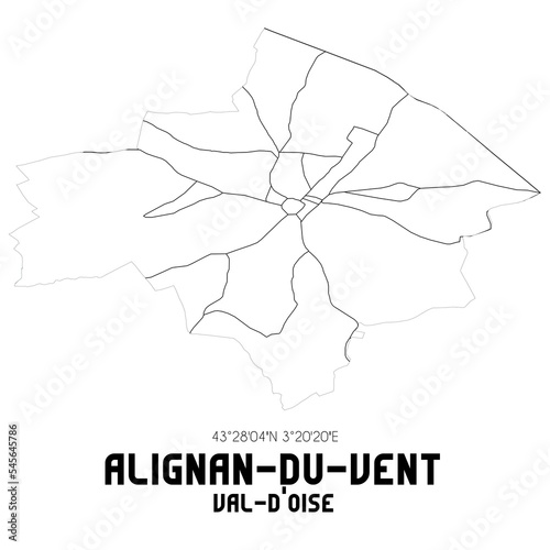 ALIGNAN-DU-VENT Val-d Oise. Minimalistic street map with black and white lines.