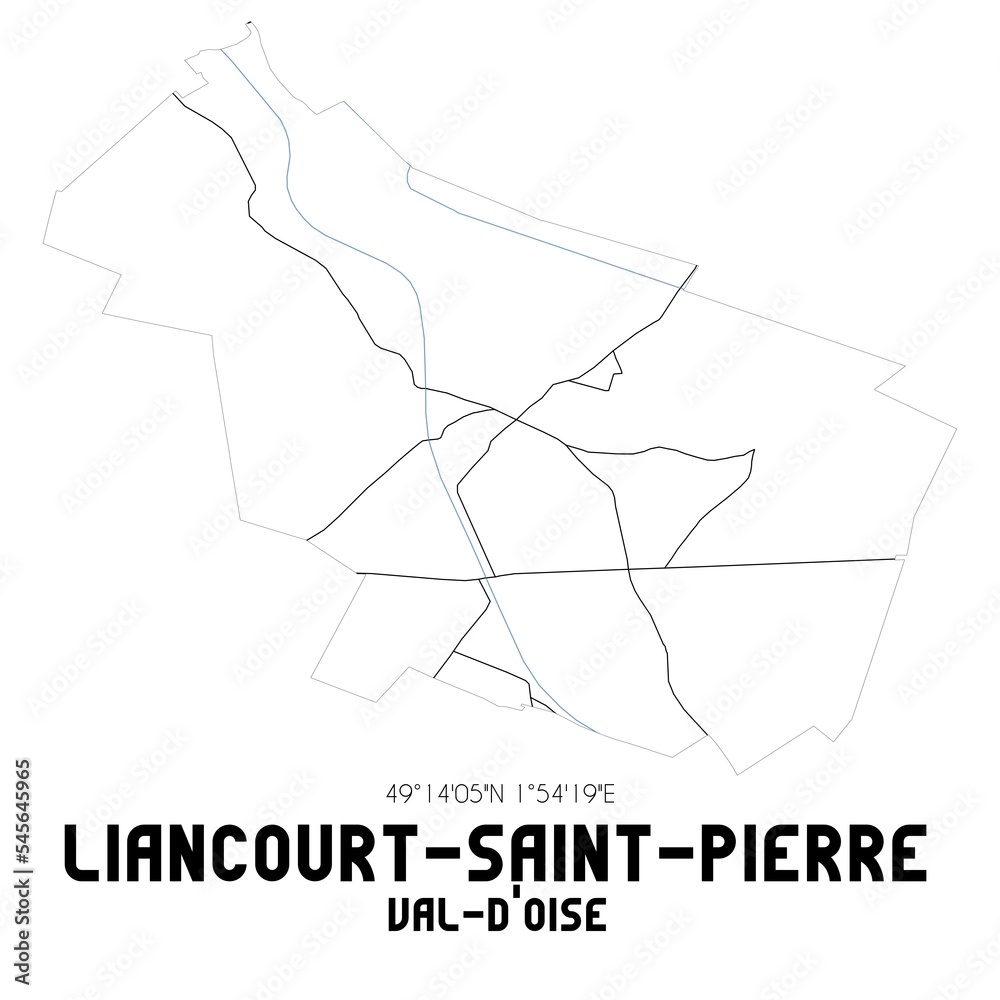 LIANCOURT-SAINT-PIERRE Val-d'Oise. Minimalistic street map with black and white lines. LIANCOURT-SAINT-PIERRE Val-d'Oise. Minimalistic street map with black and white lines.