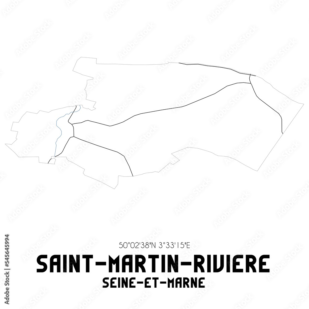 SAINT-MARTIN-RIVIERE Seine-et-Marne. Minimalistic street map with black and white lines.