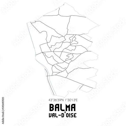 BALMA Val-d'Oise. Minimalistic street map with black and white lines. photo