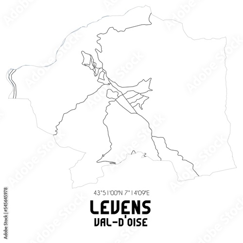 LEVENS Val-d'Oise. Minimalistic street map with black and white lines. photo