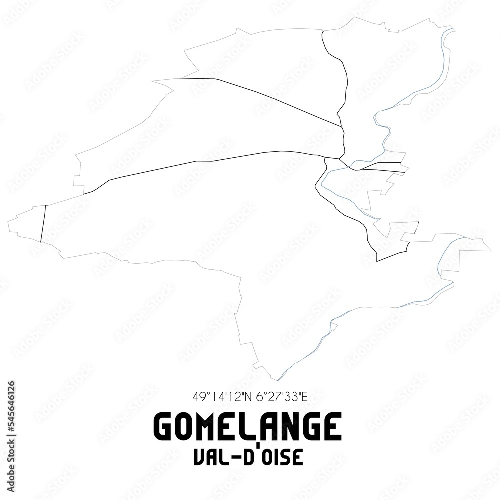 GOMELANGE Val-d'Oise. Minimalistic street map with black and white lines.