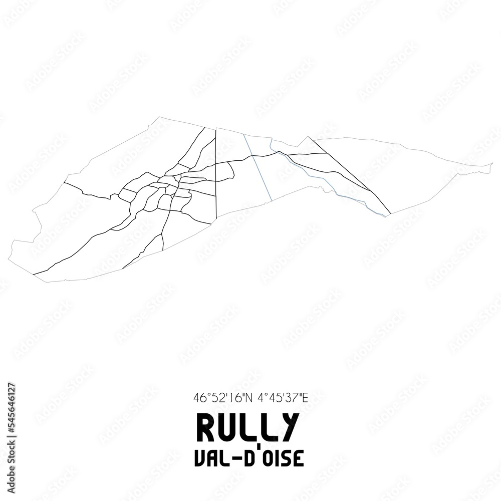 RULLY Val-d'Oise. Minimalistic street map with black and white lines. RULLY Val-d'Oise. Minimalistic street map with black and white lines.