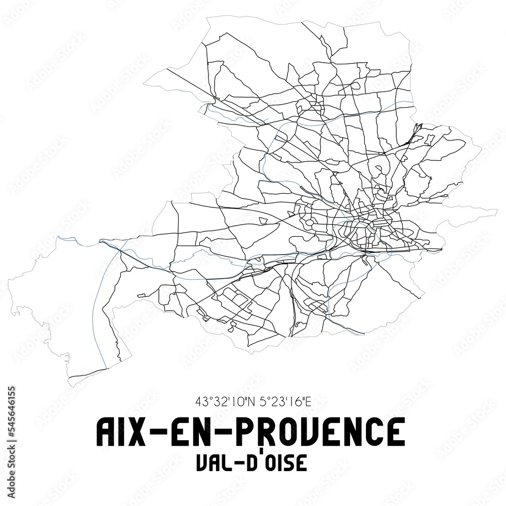 AIX-EN-PROVENCE Val-d'Oise. Minimalistic street map with black and white lines.