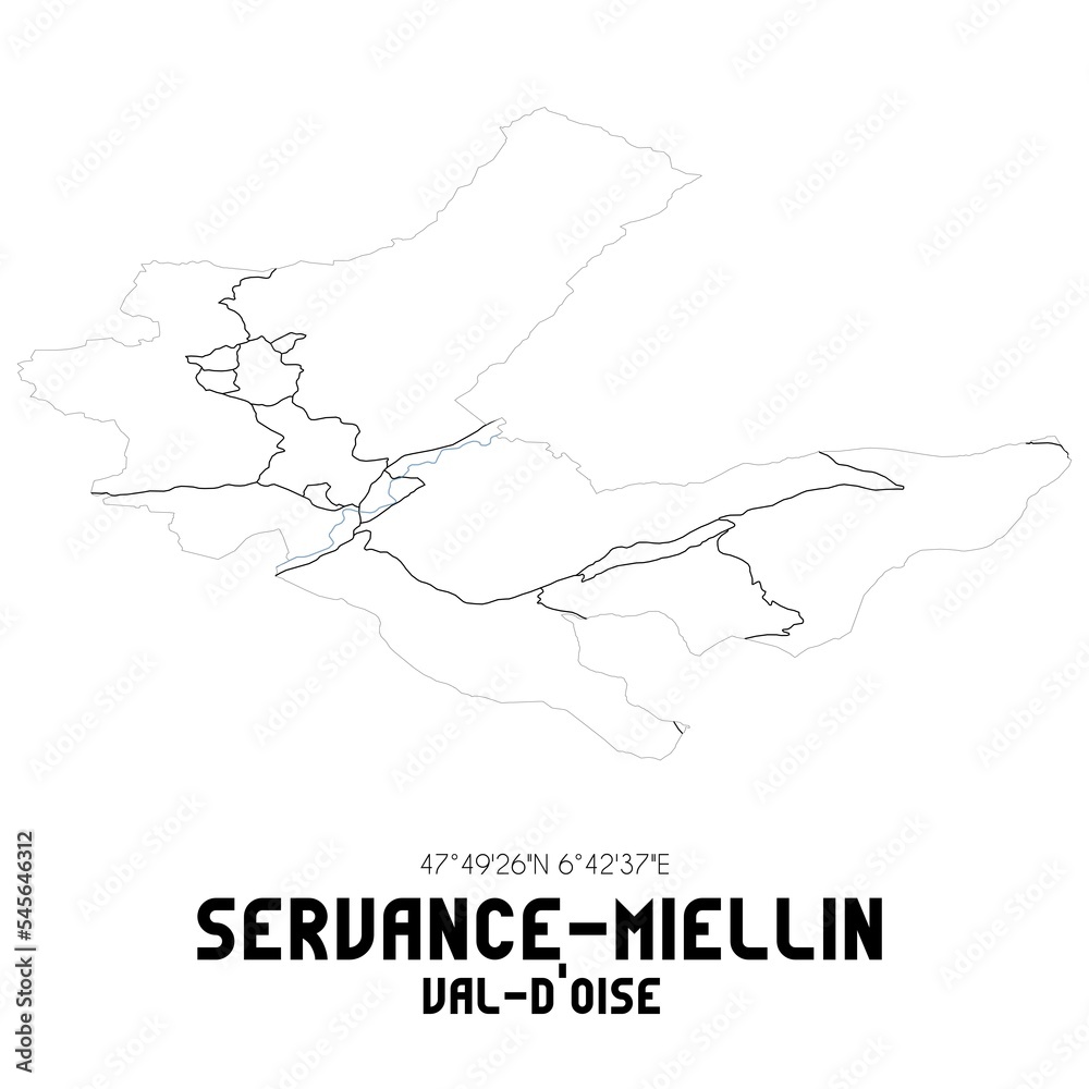 SERVANCE-MIELLIN Val-d'Oise. Minimalistic street map with black and white lines.