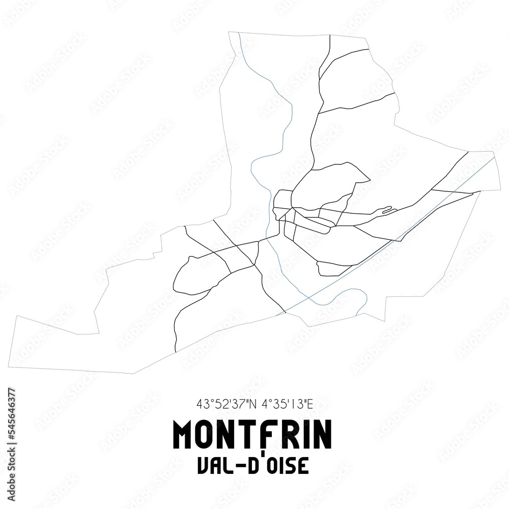 MONTFRIN Val-d'Oise. Minimalistic street map with black and white lines.