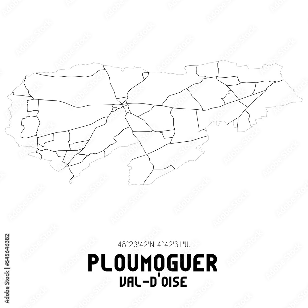 PLOUMOGUER Val-d'Oise. Minimalistic street map with black and white lines.