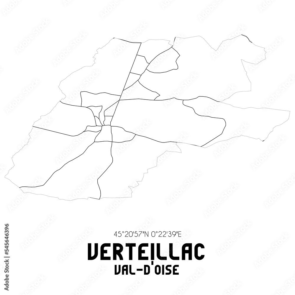 VERTEILLAC Val-d'Oise. Minimalistic street map with black and white lines.