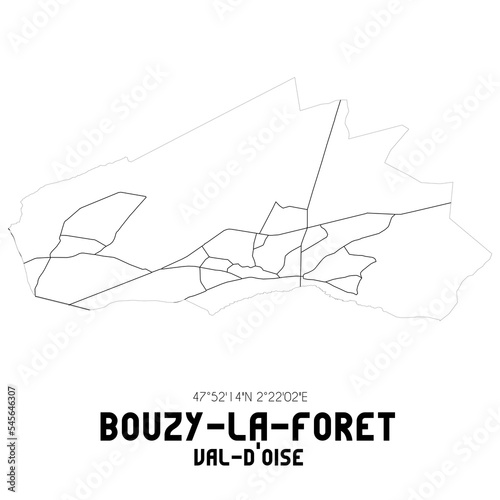 BOUZY-LA-FORET Val-d'Oise. Minimalistic street map with black and white lines.