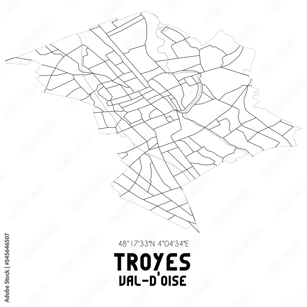 TROYES Val-d'Oise. Minimalistic street map with black and white lines.