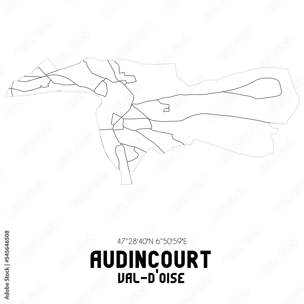 AUDINCOURT Val-d'Oise. Minimalistic street map with black and white lines.