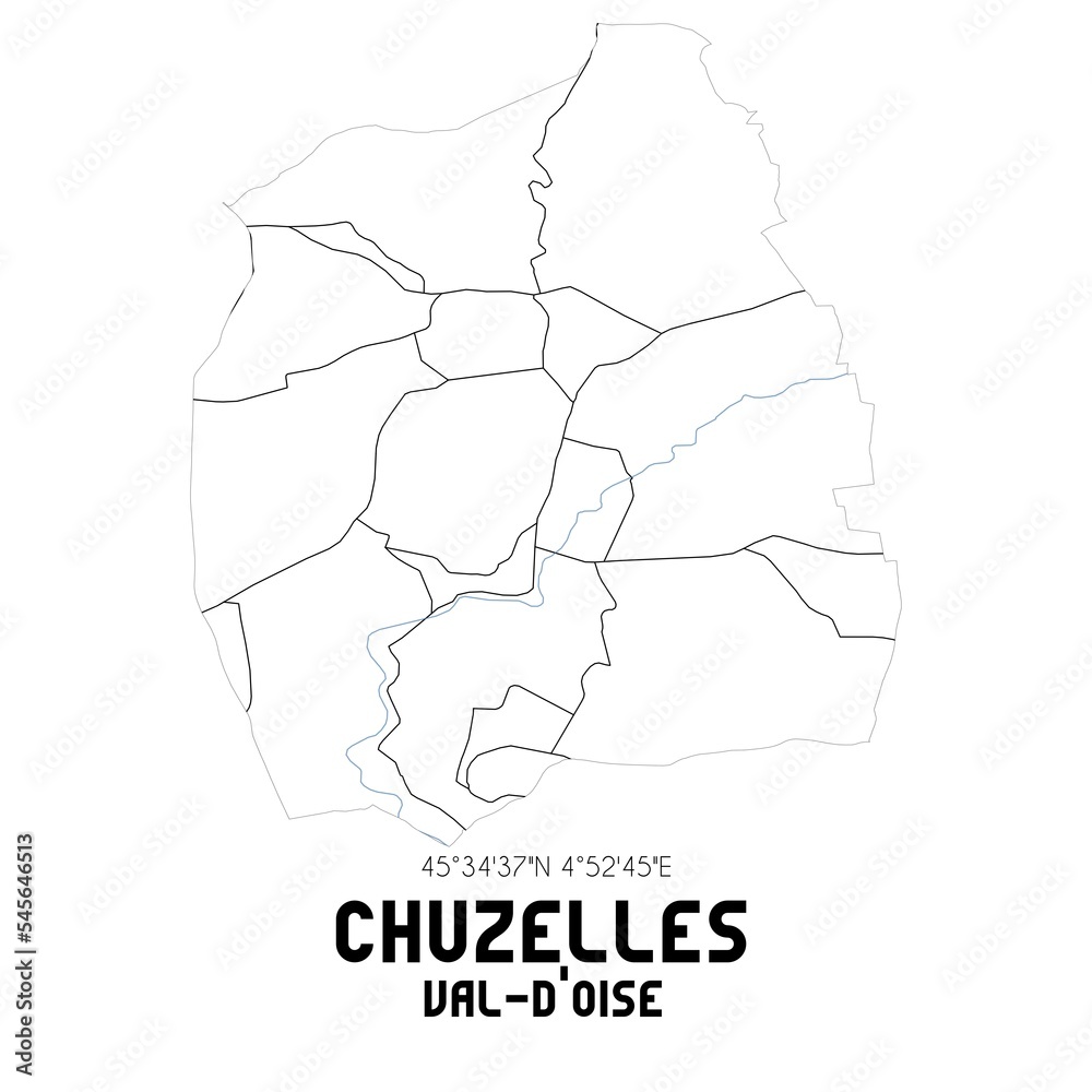 CHUZELLES Val-d'Oise. Minimalistic street map with black and white lines. CHUZELLES Val-d'Oise. Minimalistic street map with black and white lines.