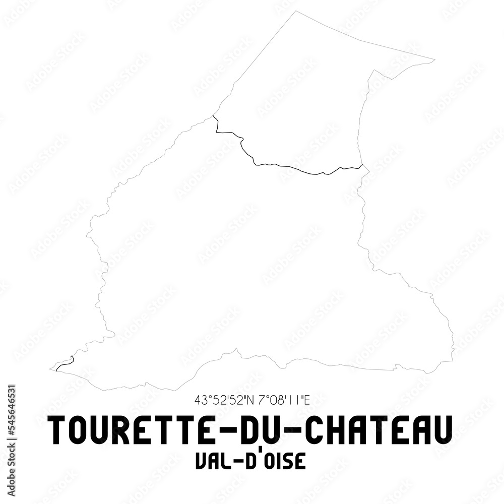 TOURETTE-DU-CHATEAU Val-d'Oise. Minimalistic street map with black and white lines.