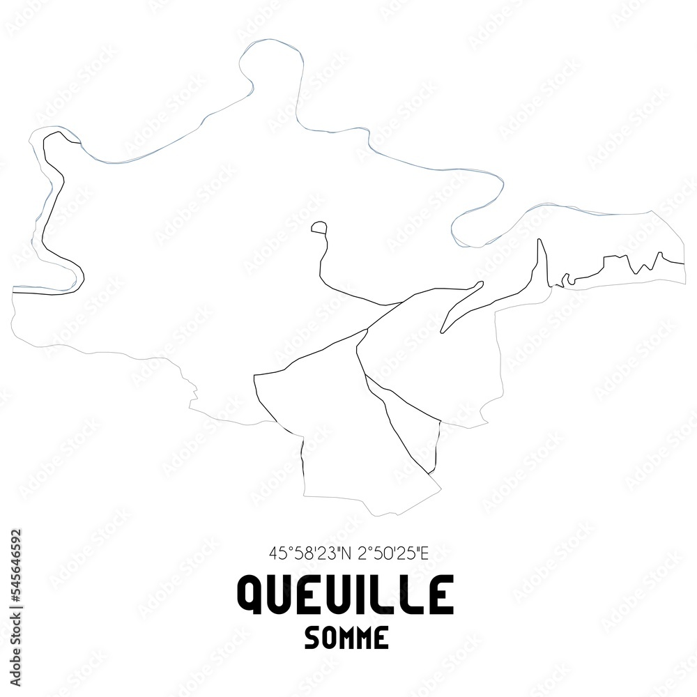QUEUILLE Somme. Minimalistic street map with black and white lines.