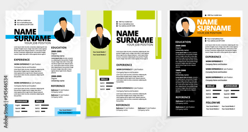 Resume design template minimalist cv. Set of business layout vector for job applications. A4 size.