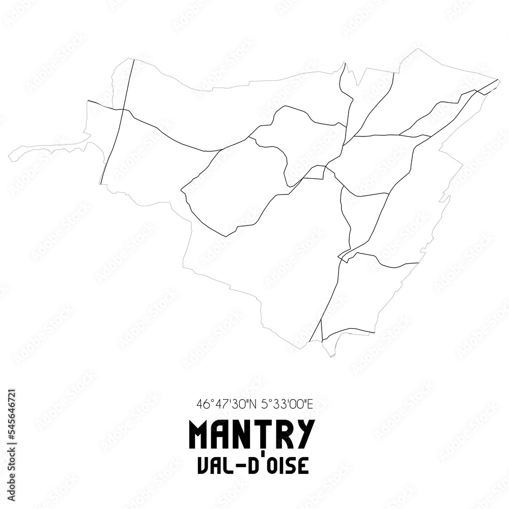 MANTRY Val-d'Oise. Minimalistic street map with black and white lines.