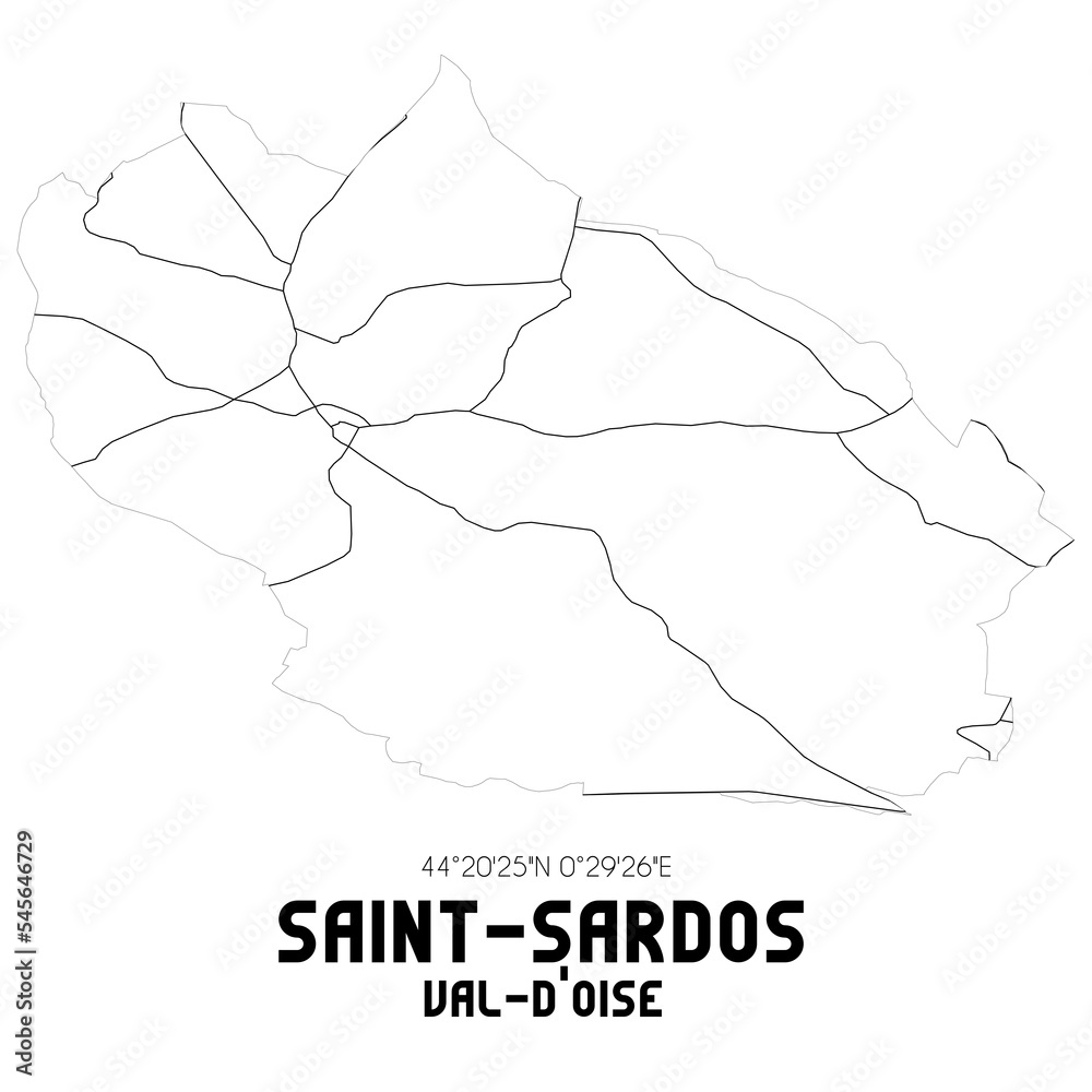 SAINT-SARDOS Val-d'Oise. Minimalistic street map with black and white lines.