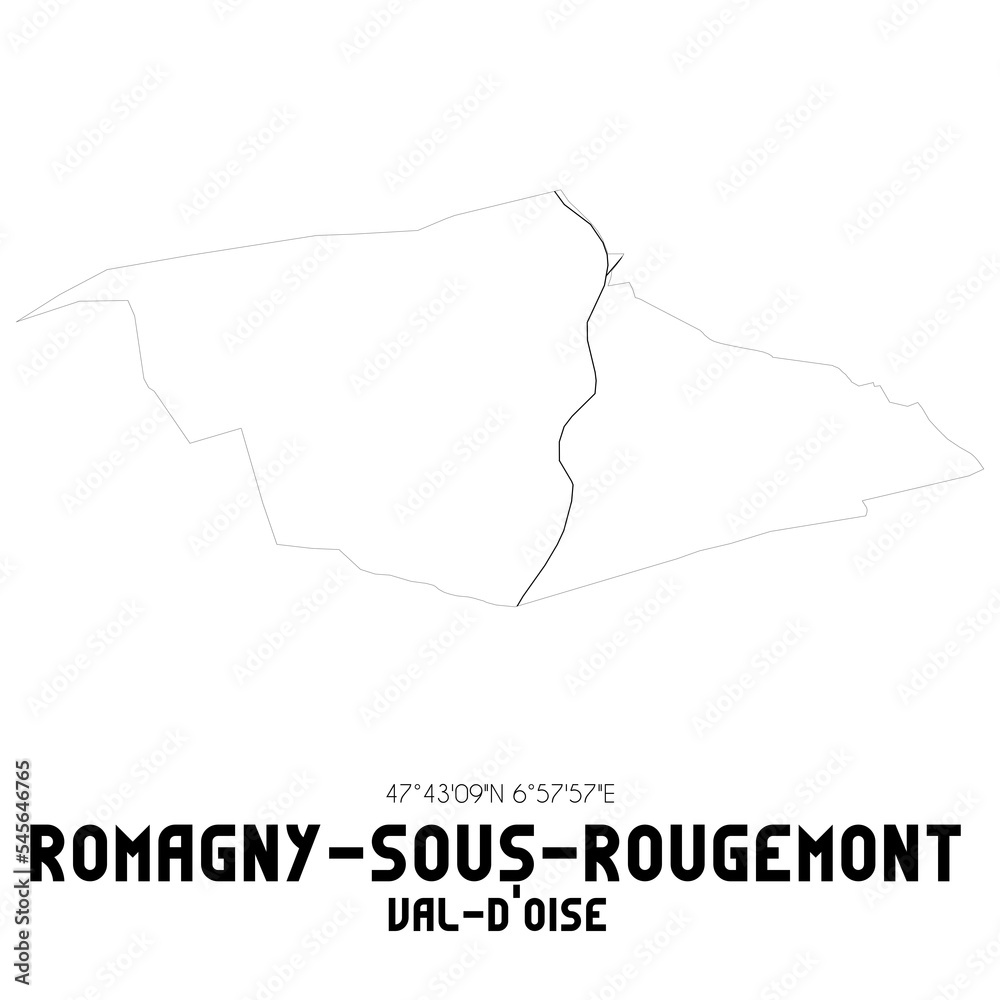 ROMAGNY-SOUS-ROUGEMONT Val-d'Oise. Minimalistic street map with black and white lines.
