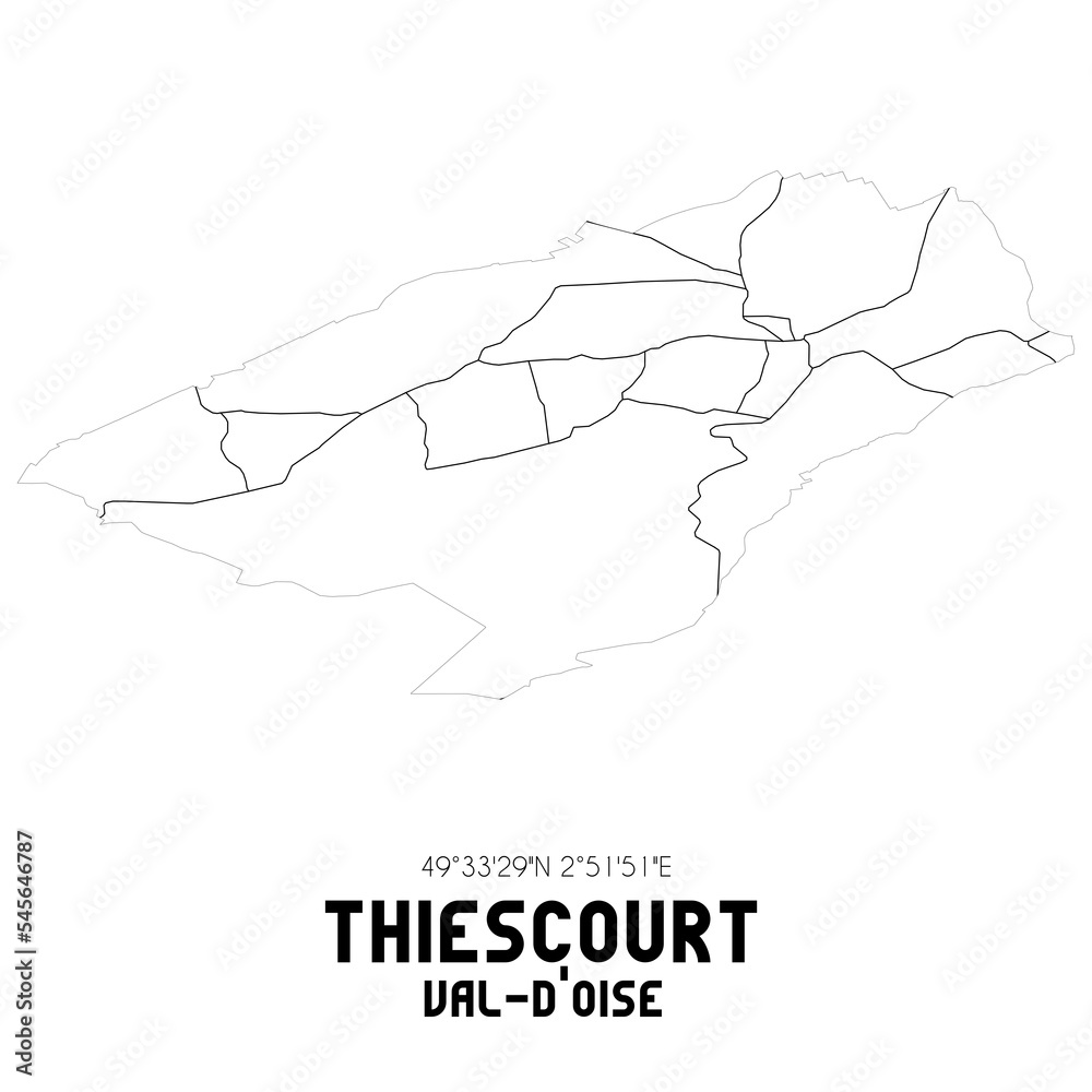 THIESCOURT Val-d'Oise. Minimalistic street map with black and white lines.