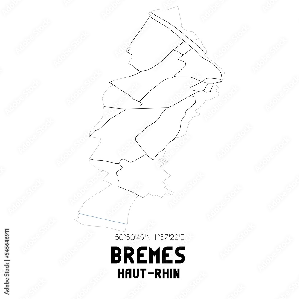 BREMES Haut-Rhin. Minimalistic street map with black and white lines.