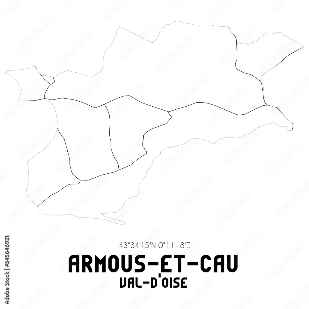 ARMOUS-ET-CAU Val-d'Oise. Minimalistic street map with black and white lines.