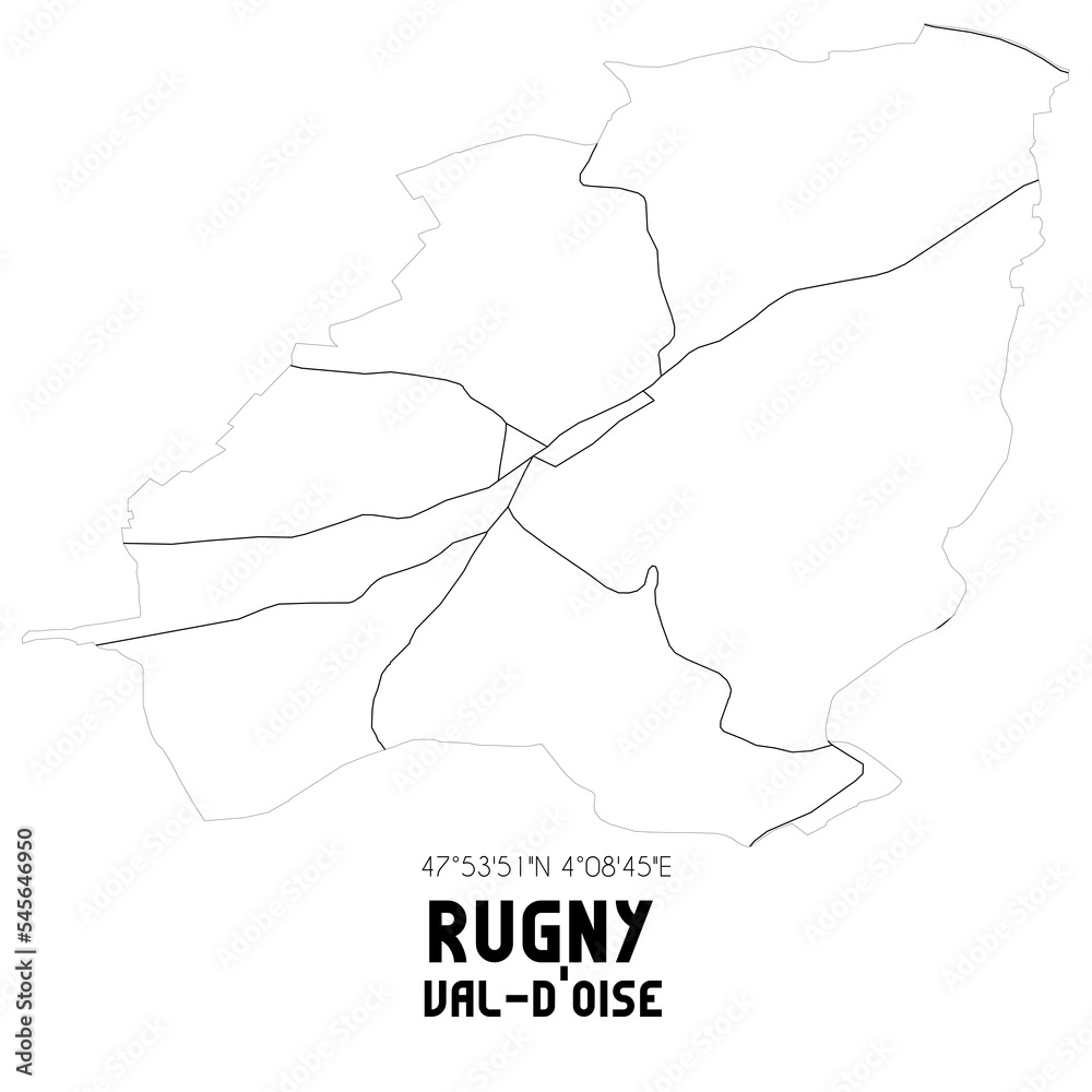 RUGNY Val-d'Oise. Minimalistic street map with black and white lines.