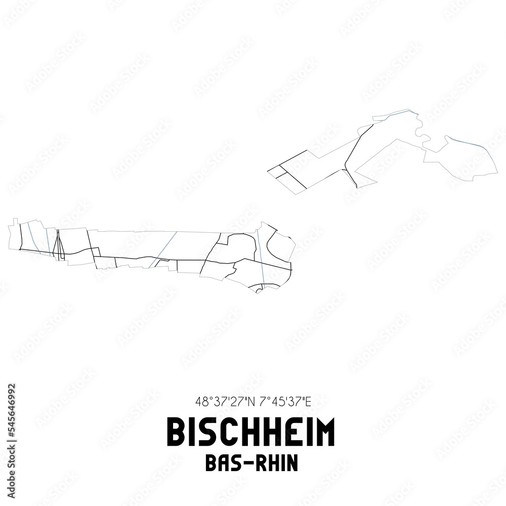 BISCHHEIM Bas-Rhin. Minimalistic street map with black and white lines.