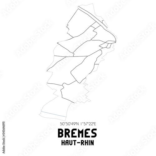 BREMES Haut-Rhin. Minimalistic street map with black and white lines.