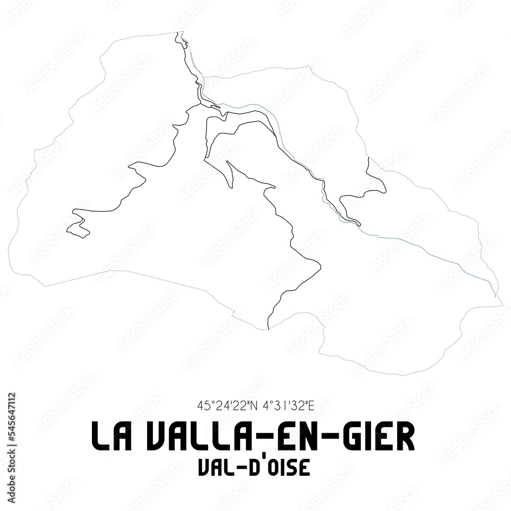 LA VALLA-EN-GIER Val-d'Oise. Minimalistic street map with black and white lines.