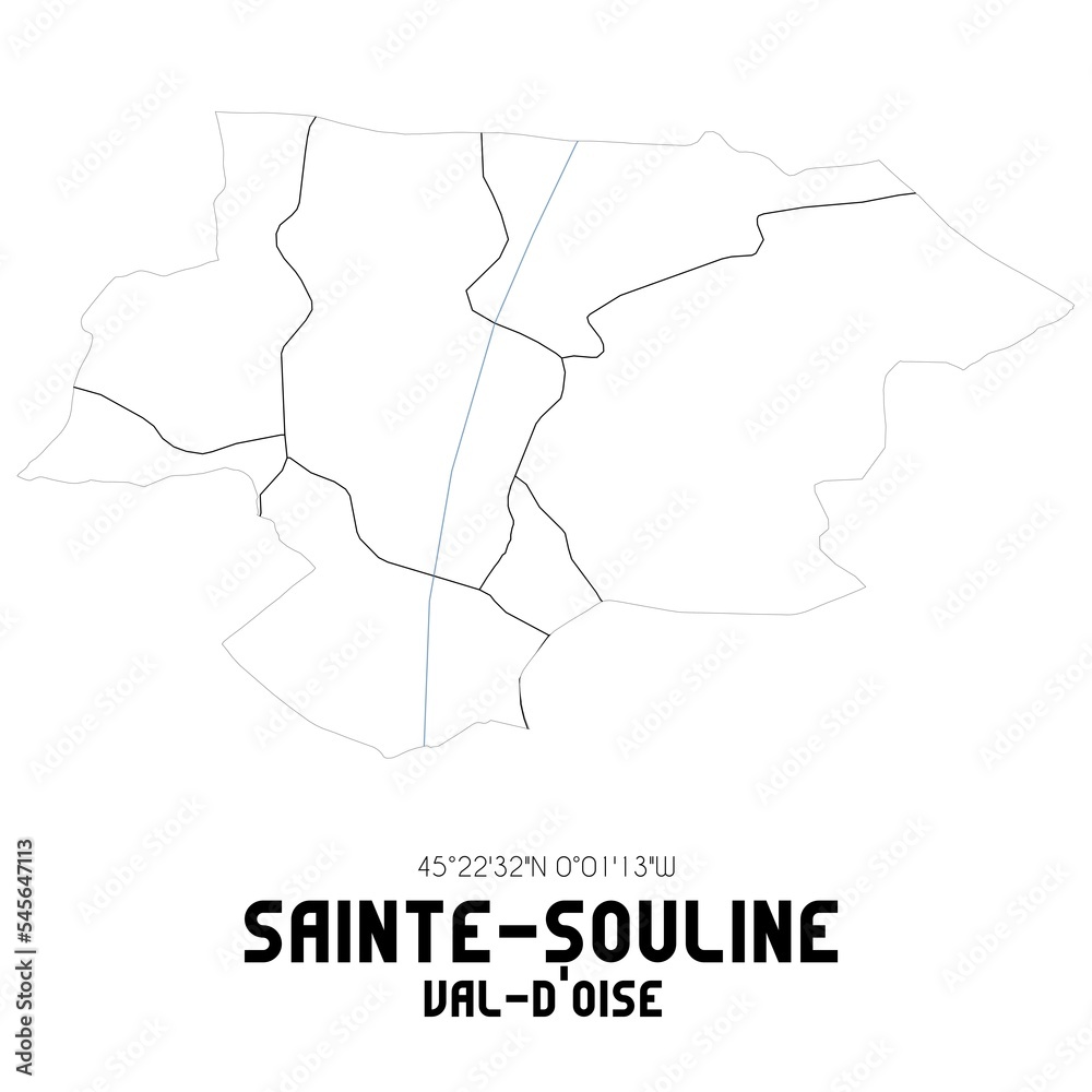 SAINTE-SOULINE Val-d'Oise. Minimalistic street map with black and white lines.