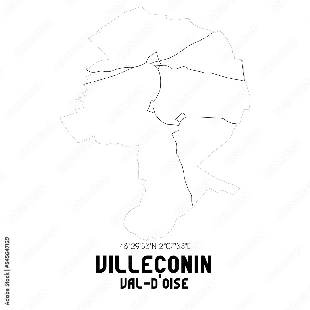 VILLECONIN Val-d'Oise. Minimalistic street map with black and white lines.