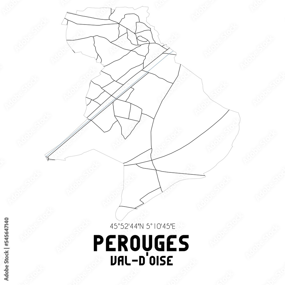 PEROUGES Val-d'Oise. Minimalistic street map with black and white lines. PEROUGES Val-d'Oise. Minimalistic street map with black and white lines.