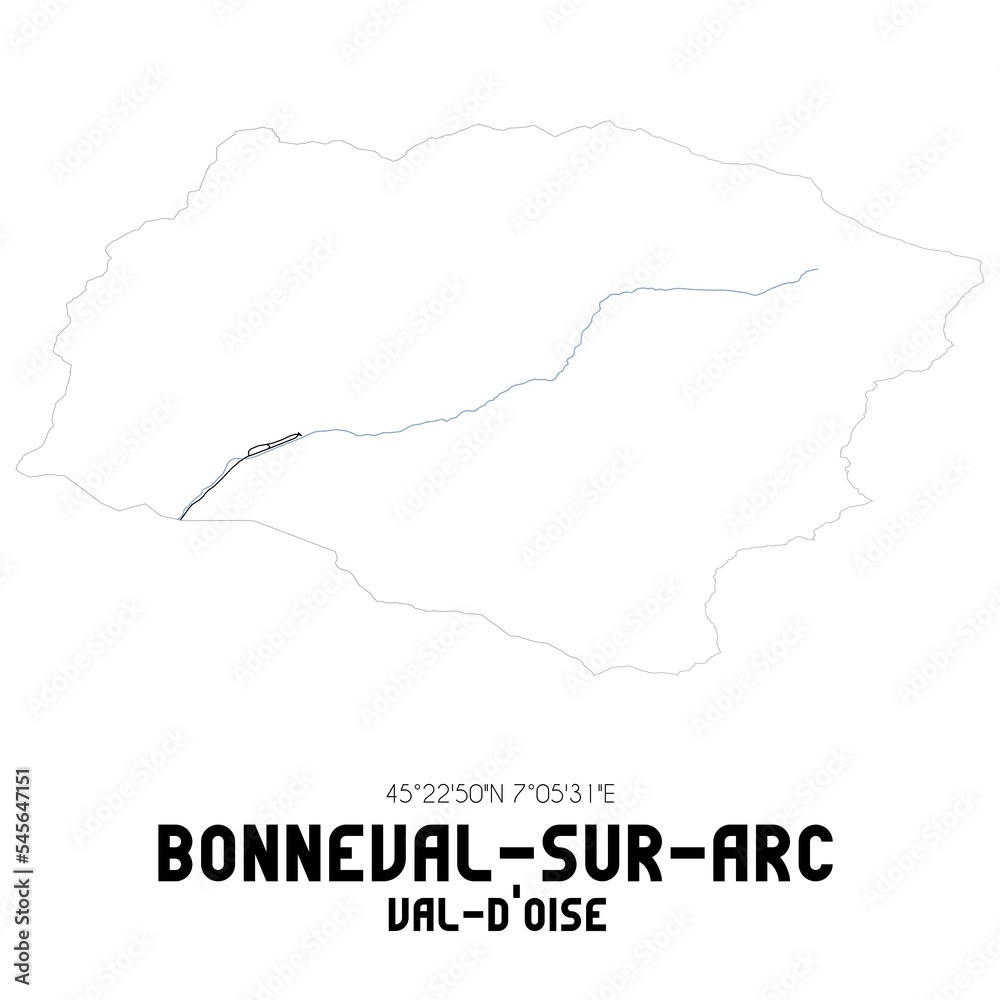 BONNEVAL-SUR-ARC Val-d'Oise. Minimalistic street map with black and white lines.
