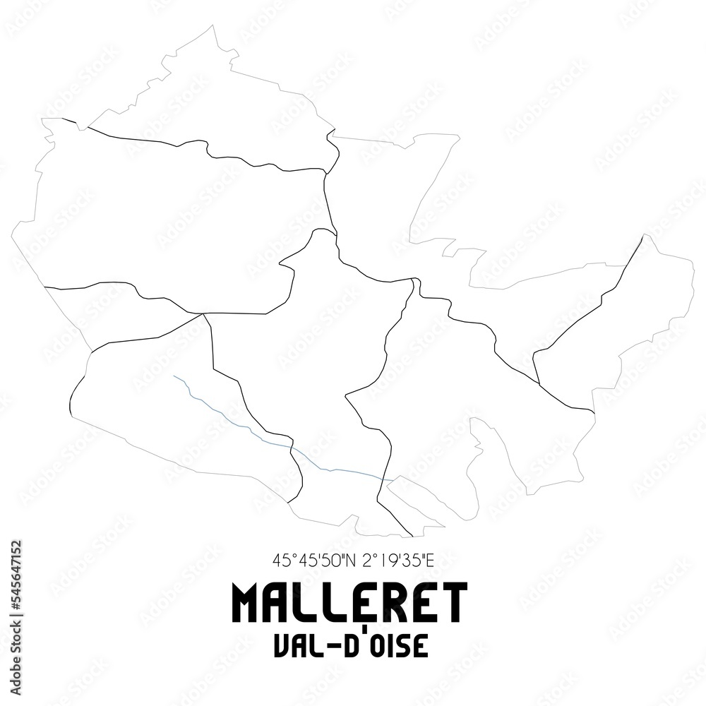 MALLERET Val-d'Oise. Minimalistic street map with black and white lines.