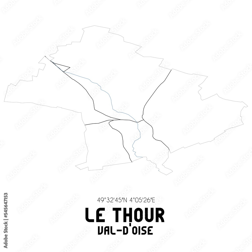 LE THOUR Val-d'Oise. Minimalistic street map with black and white lines.
