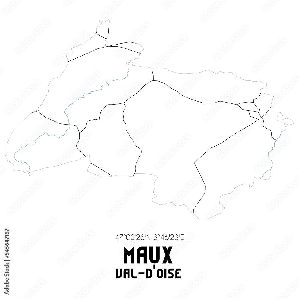 MAUX Val-d'Oise. Minimalistic street map with black and white lines.