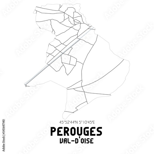 PEROUGES Val-d Oise. Minimalistic street map with black and white lines.