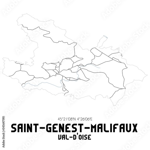 SAINT-GENEST-MALIFAUX Val-d Oise. Minimalistic street map with black and white lines.