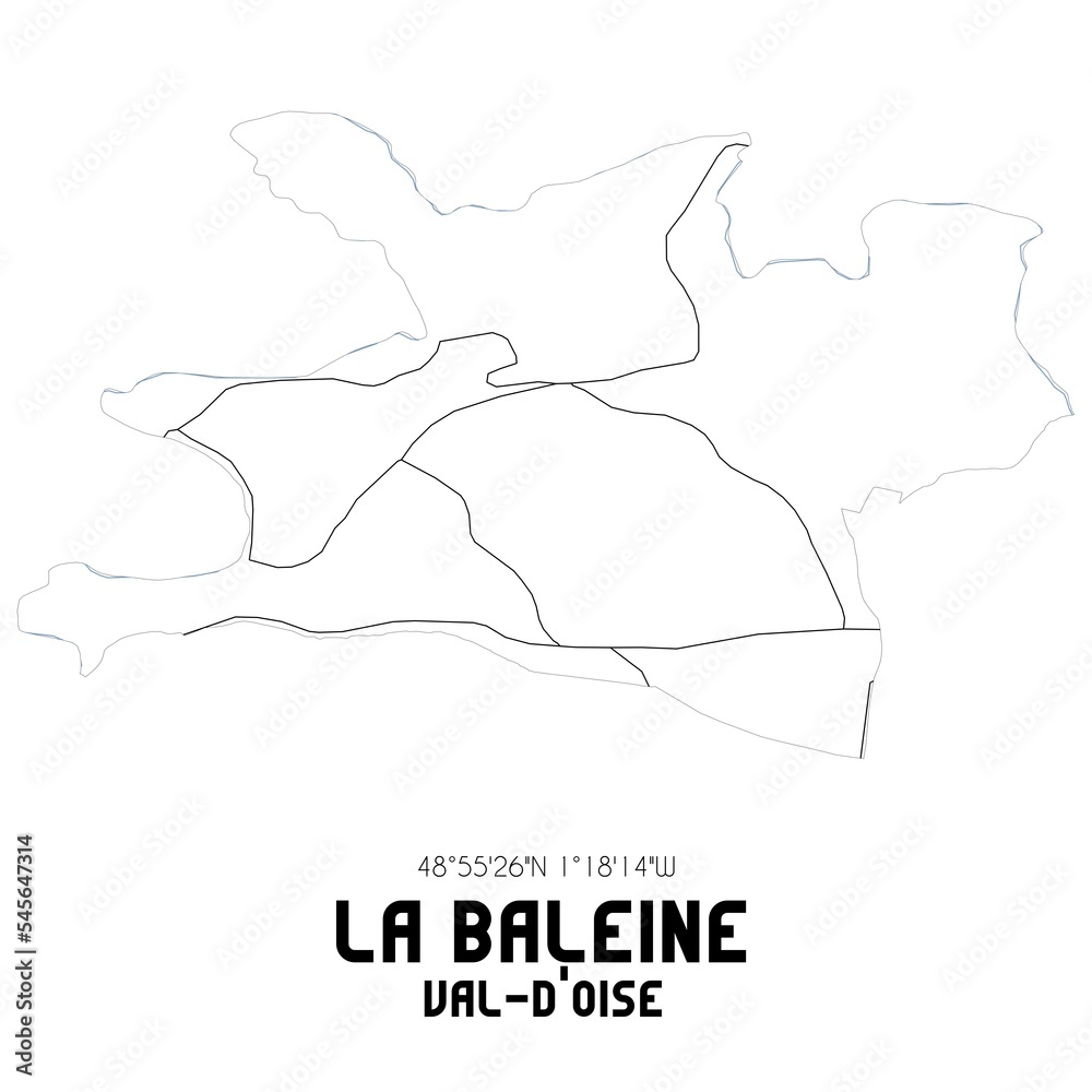 LA BALEINE Val-d'Oise. Minimalistic street map with black and white lines.