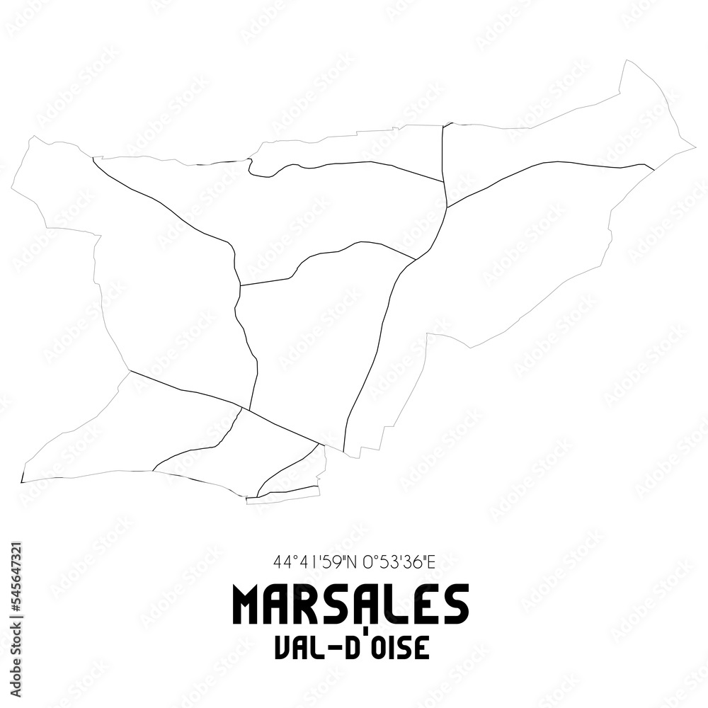 MARSALES Val-d'Oise. Minimalistic street map with black and white lines.