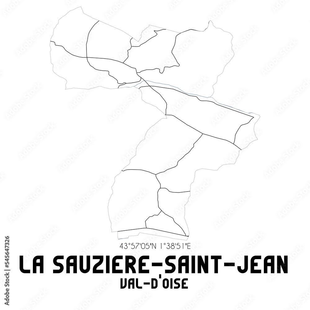 LA SAUZIERE-SAINT-JEAN Val-d'Oise. Minimalistic street map with black and white lines.