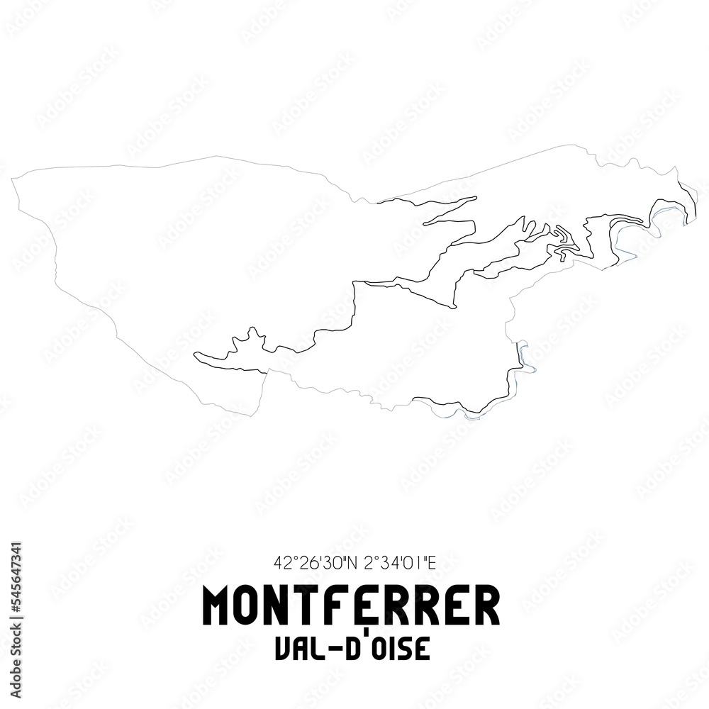 MONTFERRER Val-d'Oise. Minimalistic street map with black and white lines.