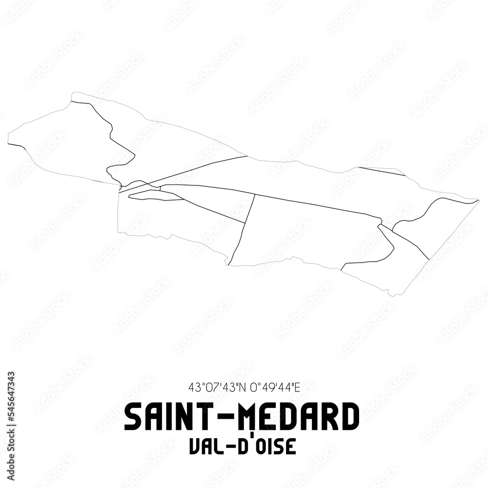 SAINT-MEDARD Val-d'Oise. Minimalistic street map with black and white lines. SAINT-MEDARD Val-d'Oise. Minimalistic street map with black and white lines.