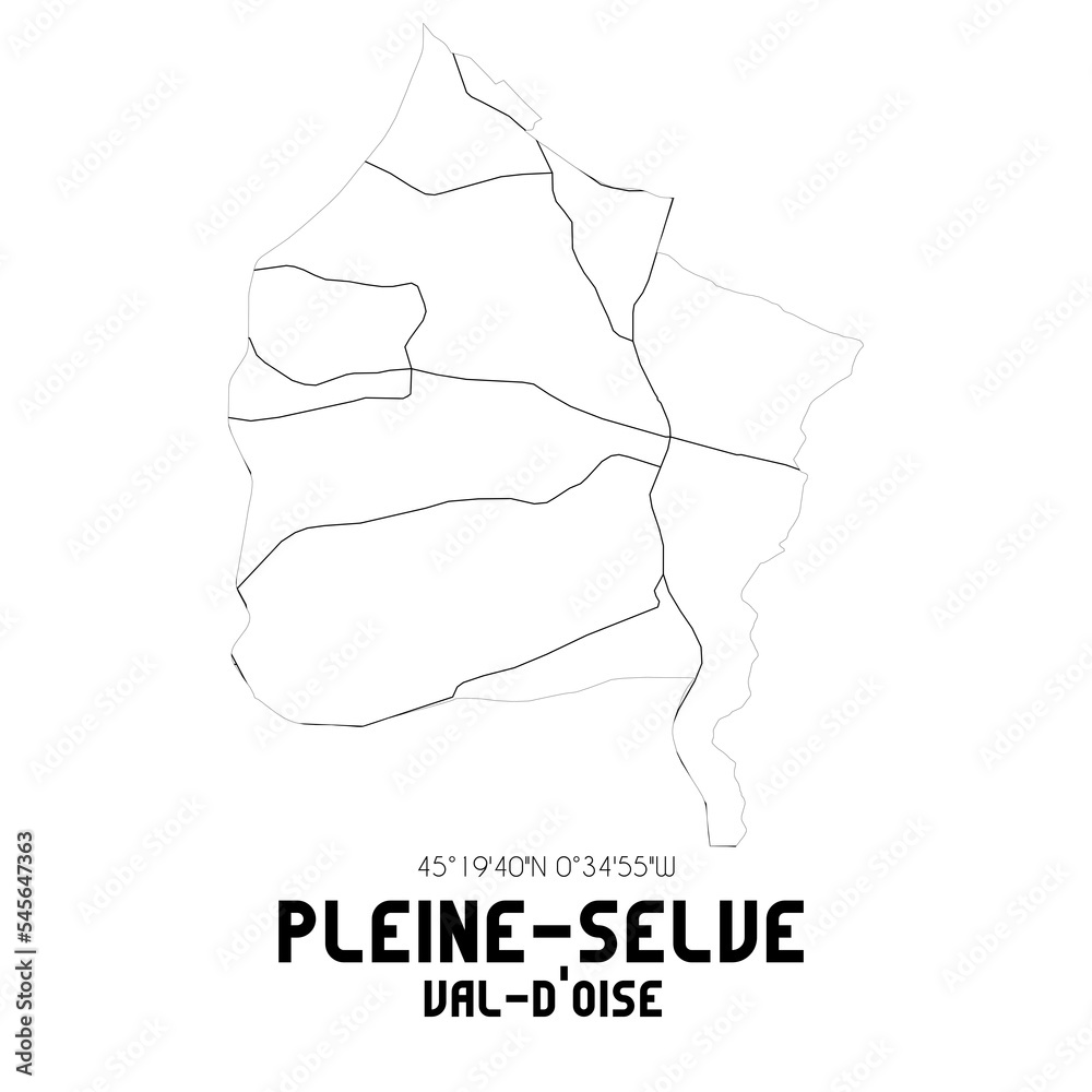 PLEINE-SELVE Val-d'Oise. Minimalistic street map with black and white lines.