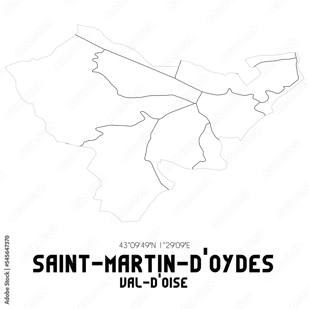SAINT-MARTIN-D'OYDES Val-d'Oise. Minimalistic street map with black and white lines.