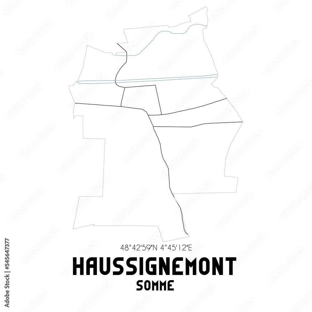 HAUSSIGNEMONT Somme. Minimalistic street map with black and white lines. HAUSSIGNEMONT Somme. Minimalistic street map with black and white lines.