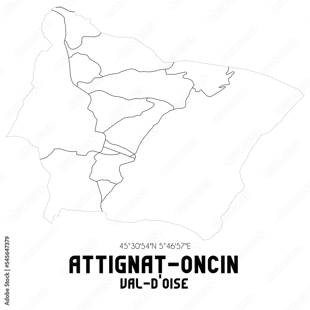 ATTIGNAT-ONCIN Val-d'Oise. Minimalistic street map with black and white lines.