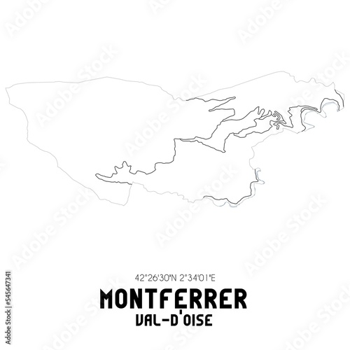 MONTFERRER Val-d Oise. Minimalistic street map with black and white lines.