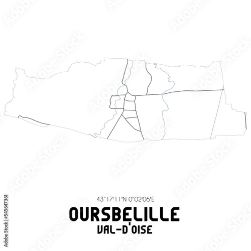 OURSBELILLE Val-d'Oise. Minimalistic street map with black and white lines.